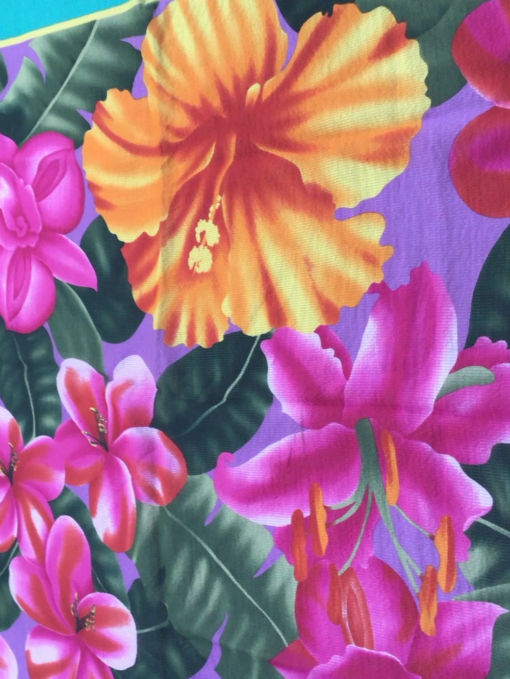 Tropical Floral Square Scarf in Teal and Pink